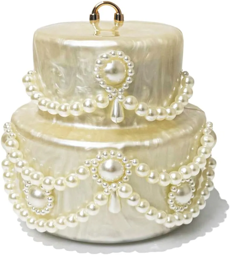 Mini Acrylic Cake Shaped Clutch for Women Pearl Acrylic Evening Bag Unique Evening Handbag Purse for Wedding Party Prom
