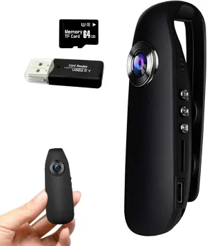 Mini Body Camera 1080P HD Motion Detection Night Vision 64GB Memory Card 6h Battery Life, Wearable Body Cam, Bodycam for Video Recording/Outdoor Sports/Security/Work(64G)