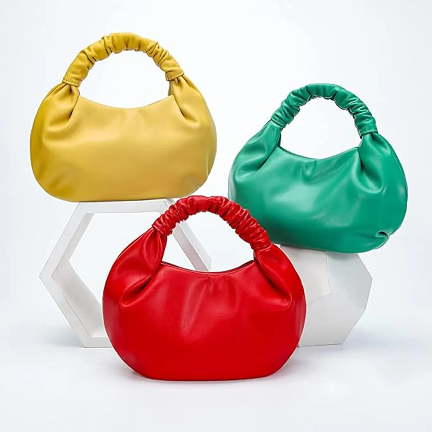 Mini Clutch Purses for Women Soft Leather Hobo Tote Bags for Women Small Handbags Cloud-Shaped Top Handle Dumpling Bag