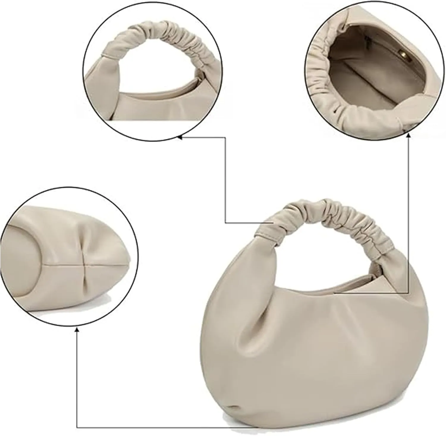 Mini Clutch Purses for Women Soft Leather Hobo Tote Bags for Women Small Handbags Cloud-Shaped Top Handle Dumpling Bag