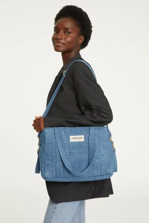 Mini Darcy the anti diaper bag - Upcycled Stonewashed Denim