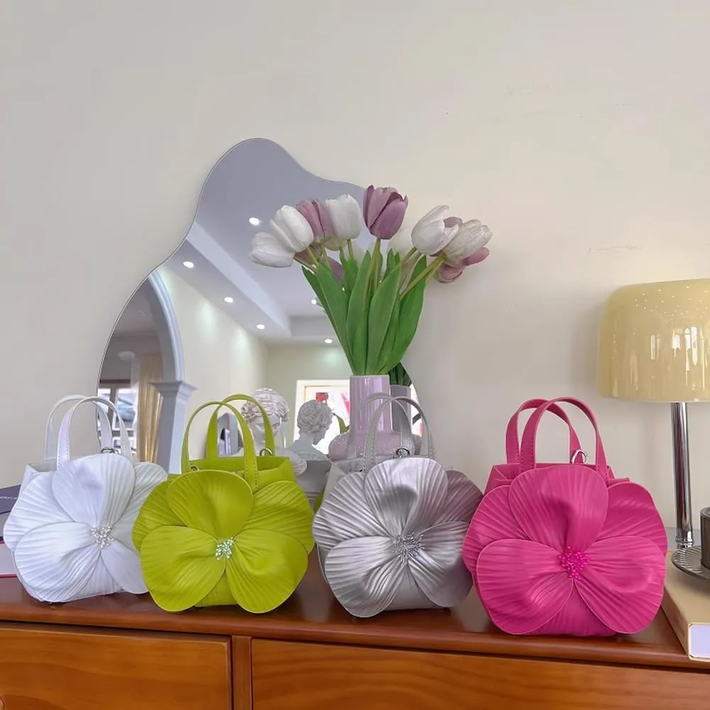 Mini Flower Evening Purse Floral Clutch Purses for Women PU Leather Evening Handbag with Chain Wedding Party Prom