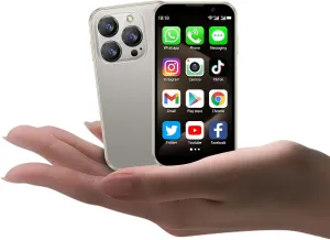 Mini Phone World's Smallest 3.0" HD Touch Screen Mini Smartphone Unlocked Android Compact Mobile Phone for Students Cell Phone wih Quad-Core Dual SIM Face lD 2GB 16GB Gold