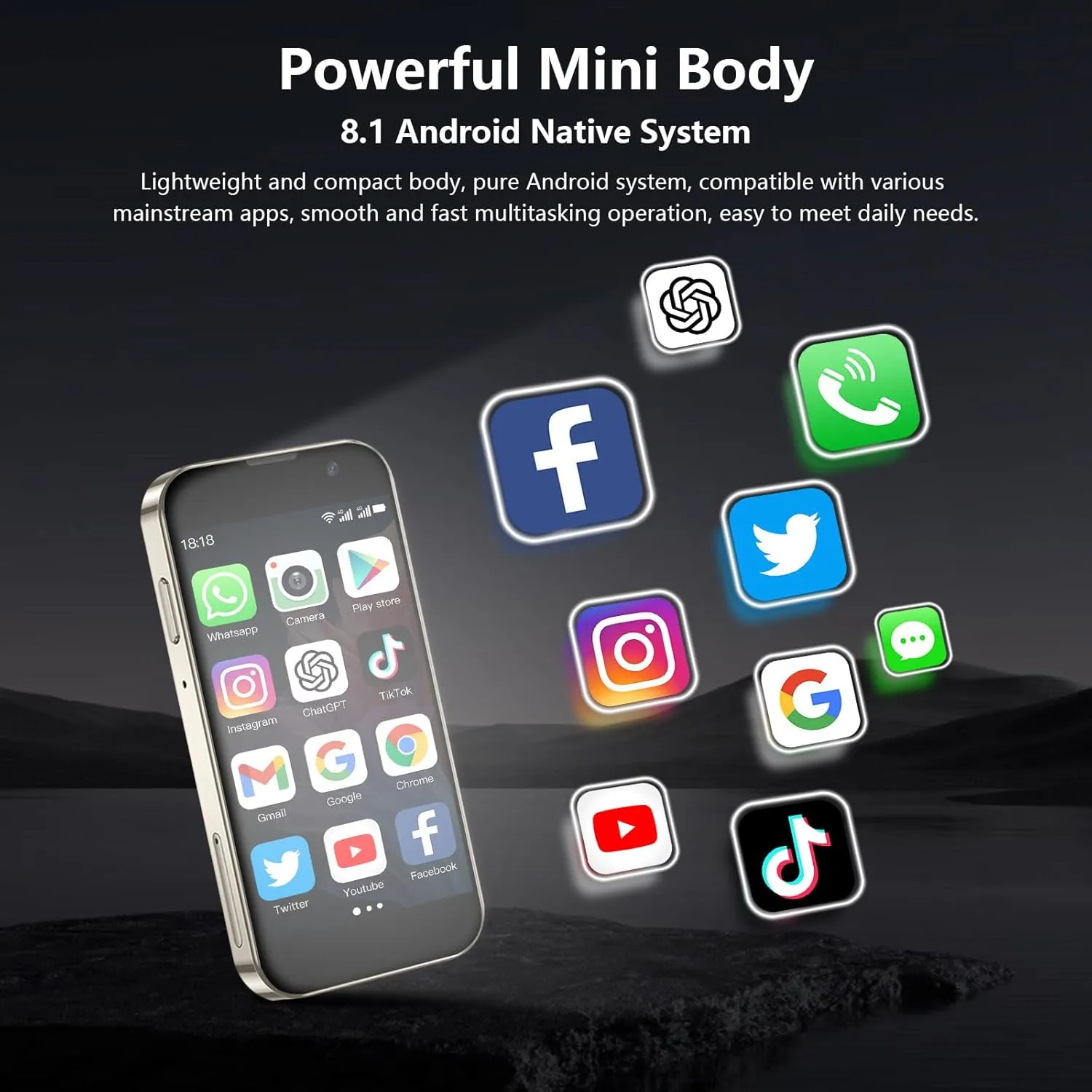 Mini Phone World's Smallest 3.0" HD Touch Screen Mini Smartphone Unlocked Android Compact Mobile Phone for Students Cell Phone wih Quad-Core Dual SIM Face lD 2GB 16GB Gold