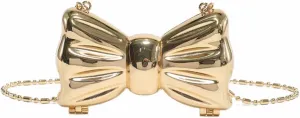 Mini Women Metallic Bow Evening Clutch Bowknot Metal Handbag Cute Lipstick Bag Purse Chain Shoulder Bag for Party