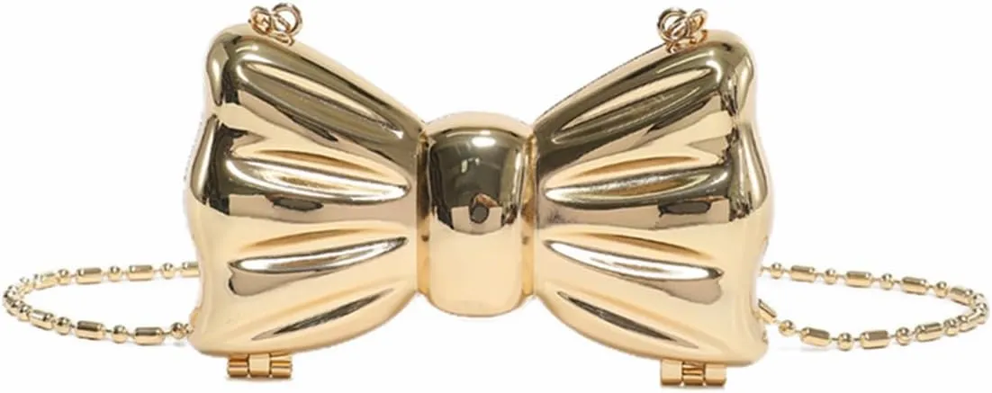 Mini Women Metallic Bow Evening Clutch Bowknot Metal Handbag Cute Lipstick Bag Purse Chain Shoulder Bag for Party