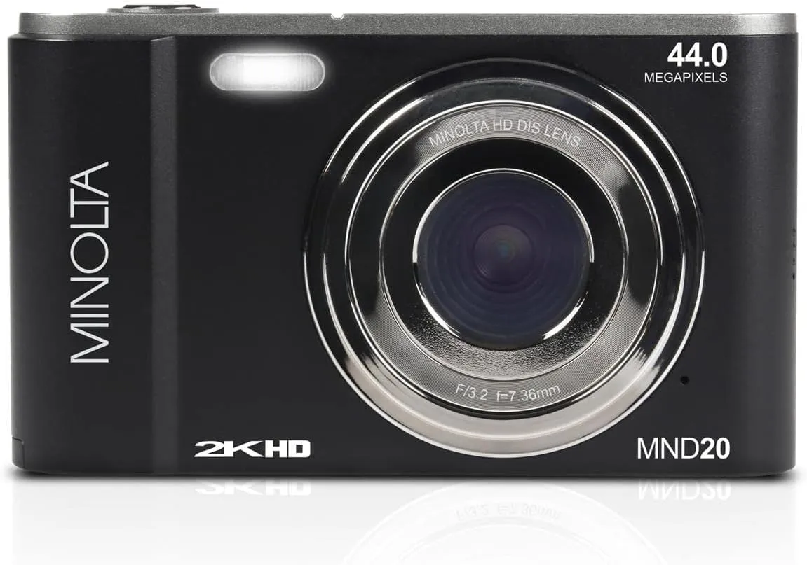 Minolta MND20 44 MP / 2.7K Quad HD Digital Camera (Black)   32GB Memory Card   12 inch Flexible Tripod   Memory Card Wallet   USB Card Reader, SD/microSD   More