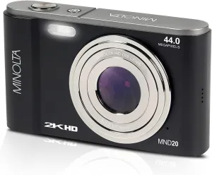 Minolta MND20 44MP Digital Camera – 2.7K Ultra HD Video, 16X Digital Zoom, Anti-Shake Stabilization, Time Lapse, Face Detection, 2.9-inch LCD Display – Lightweight Compact Camera (Black)