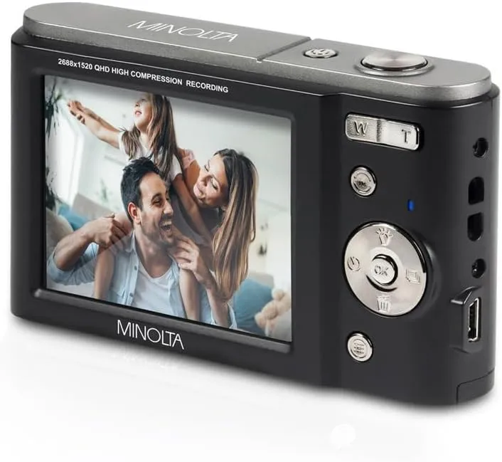 Minolta MND20 44MP Digital Camera – 2.7K Ultra HD Video, 16X Digital Zoom, Anti-Shake Stabilization, Time Lapse, Face Detection, 2.9-inch LCD Display – Lightweight Compact Camera (Black)
