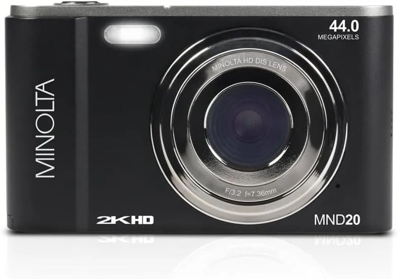 Minolta MND20 44MP Digital Camera – 2.7K Ultra HD Video, 16X Digital Zoom, Anti-Shake Stabilization, Time Lapse, Face Detection, 2.9-inch LCD Display – Lightweight Compact Camera (Black)