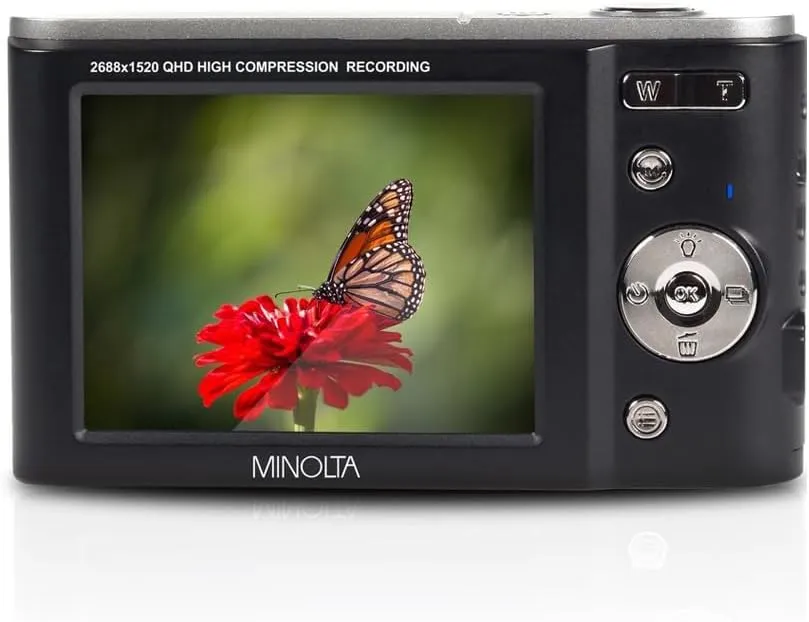 Minolta MND20 44MP Digital Camera – 2.7K Ultra HD Video, 16X Digital Zoom, Anti-Shake Stabilization, Time Lapse, Face Detection, 2.9-inch LCD Display – Lightweight Compact Camera (Black)