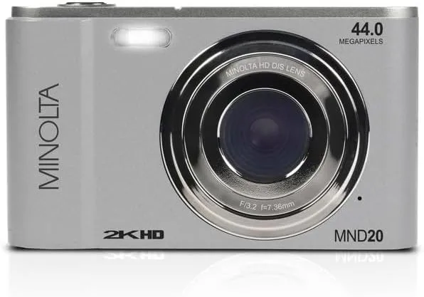 Minolta MND20 44MP Digital Camera – 2.7K Ultra HD Video, 16X Digital Zoom, Anti-Shake Stabilization, Time Lapse, Face Detection, 2.9-inch LCD Display – Lightweight Compact Camera (Silver)
