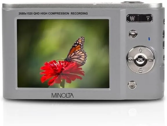 Minolta MND20 44MP Digital Camera – 2.7K Ultra HD Video, 16X Digital Zoom, Anti-Shake Stabilization, Time Lapse, Face Detection, 2.9-inch LCD Display – Lightweight Compact Camera (Silver)