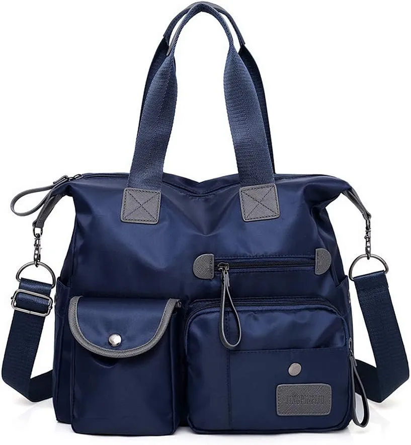 MINTEGRA Nylon Tote Bag for Women Multi Pocket Shoulder Bag Waterproof Diaper Crossbody Bag