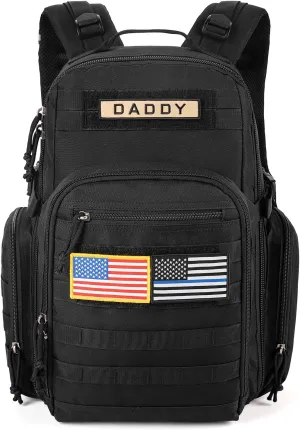 MIRACOL Military Diaper Bag for Men - Waterproof Multi-Pocket Organization Diaper Backpack for Travel Hiking Camping - Baby Gear for Active Dad Black