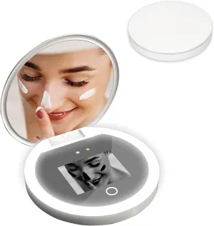 Mirror Camera with Light, 2X Magnification, Travel Makeup, 3.5in Pocket Size, for Sunscreen Testing