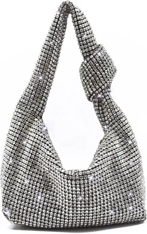 Miuco Women Knotted Handbag Sparkly Rhinestone Hobo Dumpling Bag Diamond Glitter Evening Clutch Purse