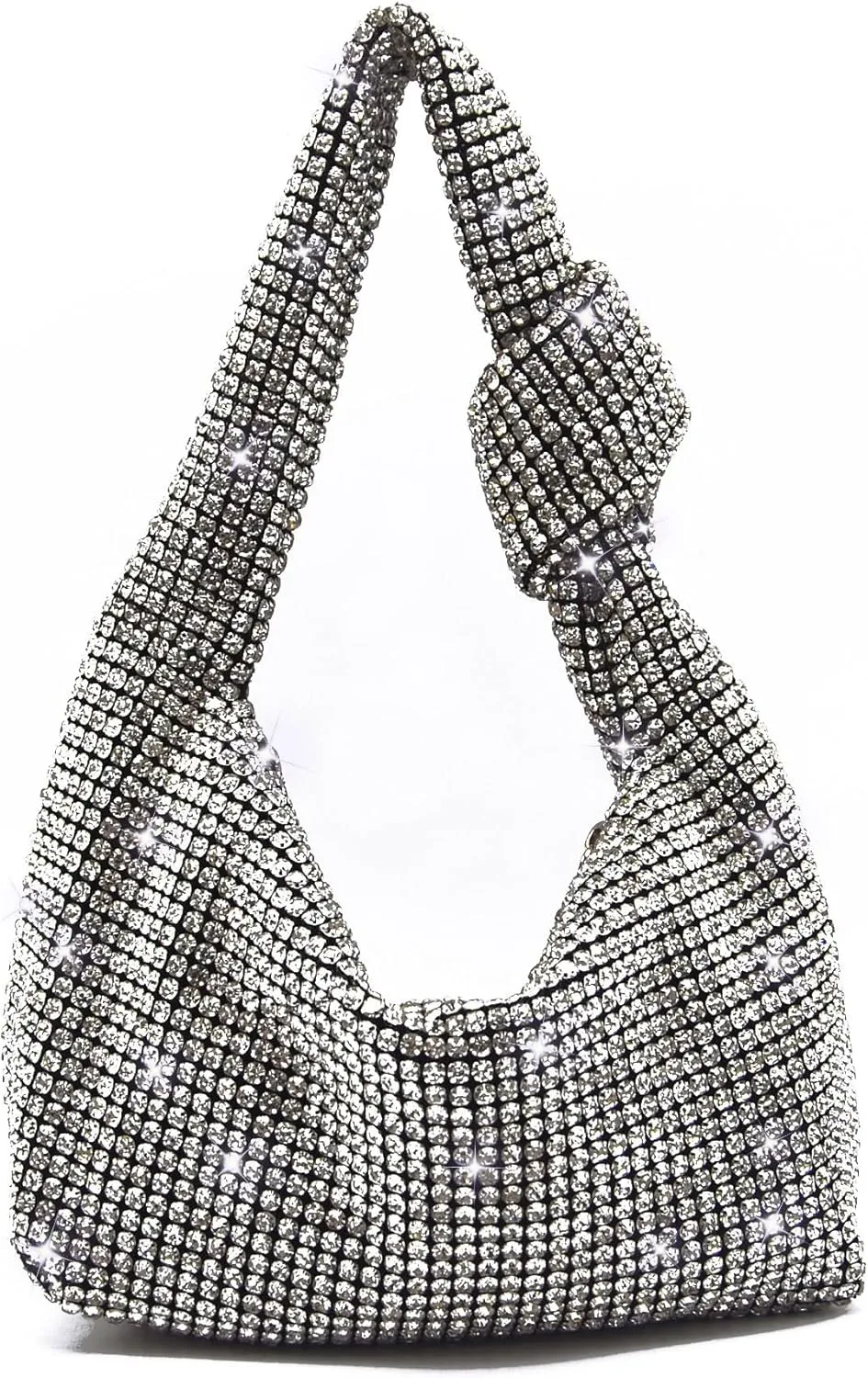 Miuco Women Knotted Handbag Sparkly Rhinestone Hobo Dumpling Bag Diamond Glitter Evening Clutch Purse