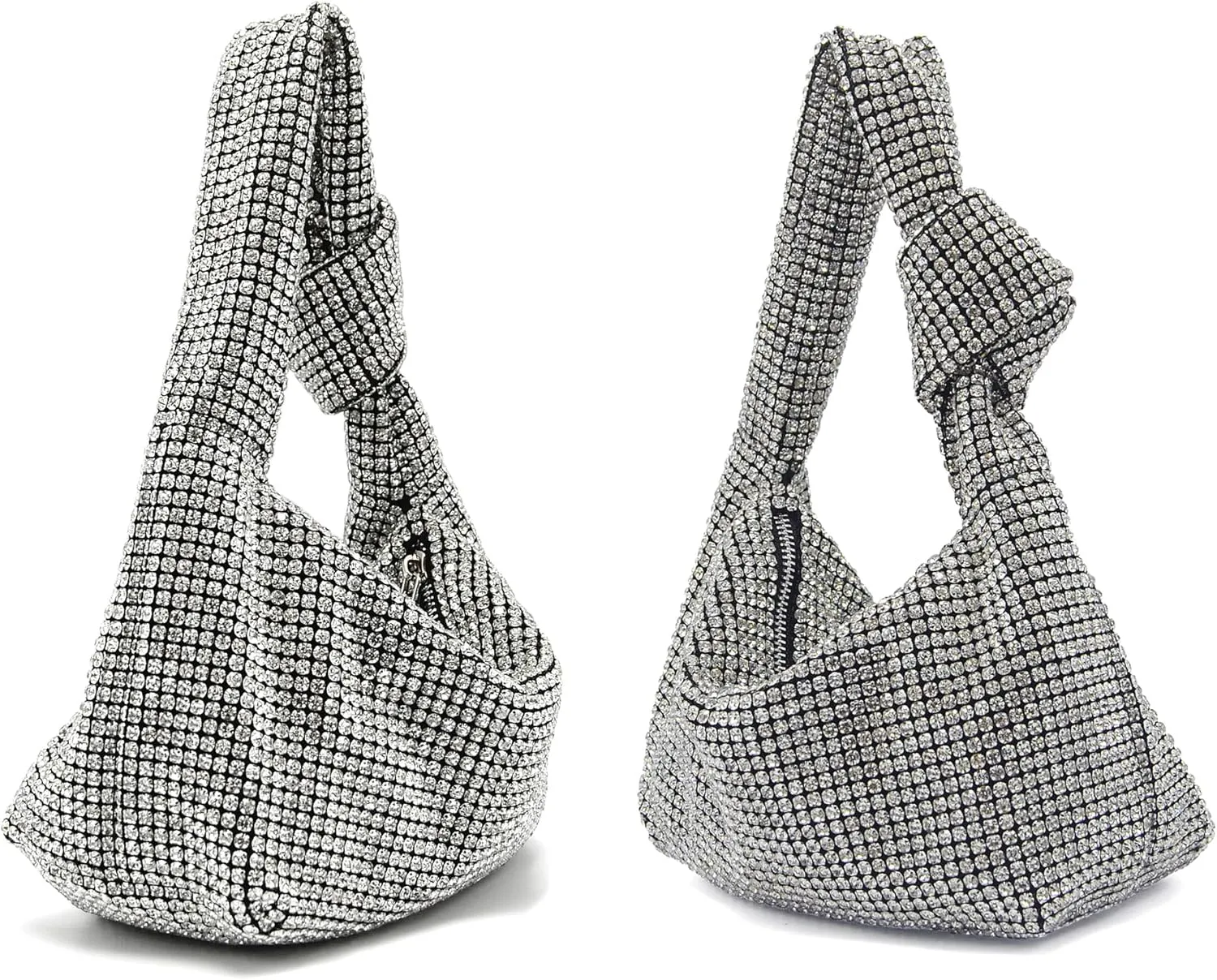 Miuco Women Knotted Handbag Sparkly Rhinestone Hobo Dumpling Bag Diamond Glitter Evening Clutch Purse