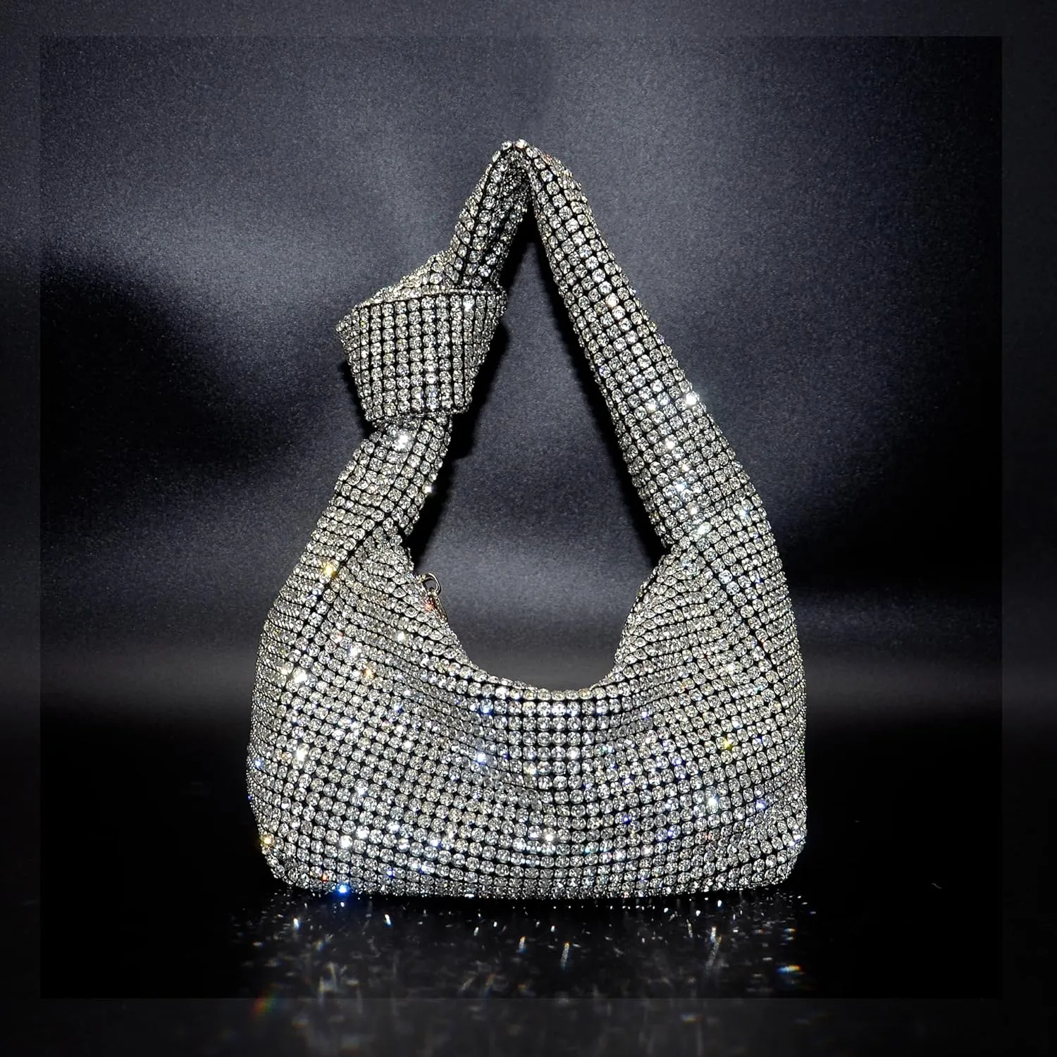 Miuco Women Knotted Handbag Sparkly Rhinestone Hobo Dumpling Bag Diamond Glitter Evening Clutch Purse