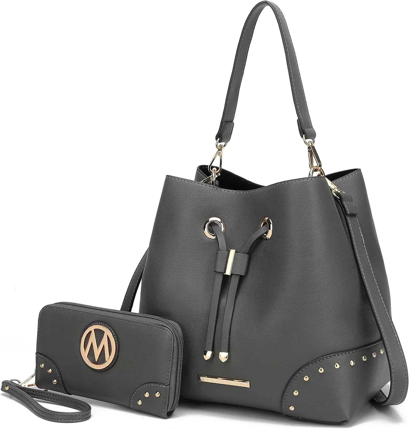 MKF Collection Women's Bucket Bag With Wristlet Wallet, Vegan Leather Hobo Bag Handbag Set Crossbody Bag by Mia K