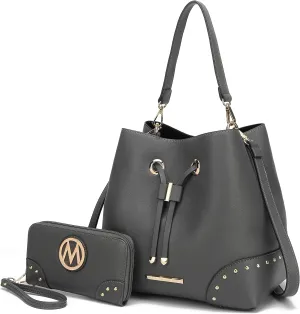 MKF Collection Women's Bucket Bag With Wristlet Wallet, Vegan Leather Hobo Bag Handbag Set Crossbody Bag by Mia K