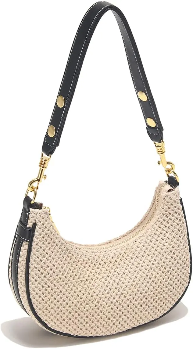 Mn&Sue Women's Leather Shoulder Purses Classic Medium Hobo Tote Bag Moon Crescent Design Ladies Handbag and Purse