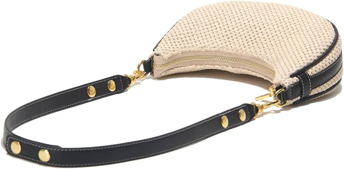 Mn&Sue Women's Leather Shoulder Purses Classic Medium Hobo Tote Bag Moon Crescent Design Ladies Handbag and Purse