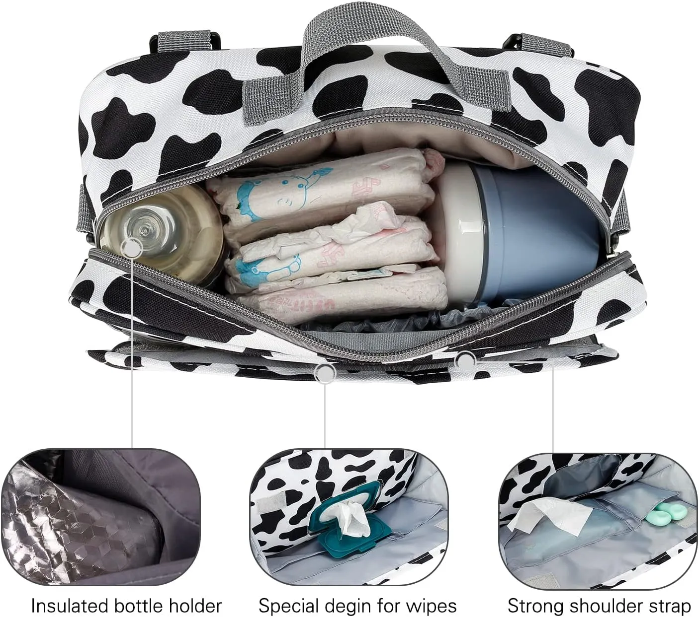 MOMIGO Baby Diaper Caddy Bag - Diaper Caddy Tote Baby Stroller Bag Nursery Storage Bin for Diapers, Wipes & Toys Mini Diaper Bag for Outdoor (Cows)