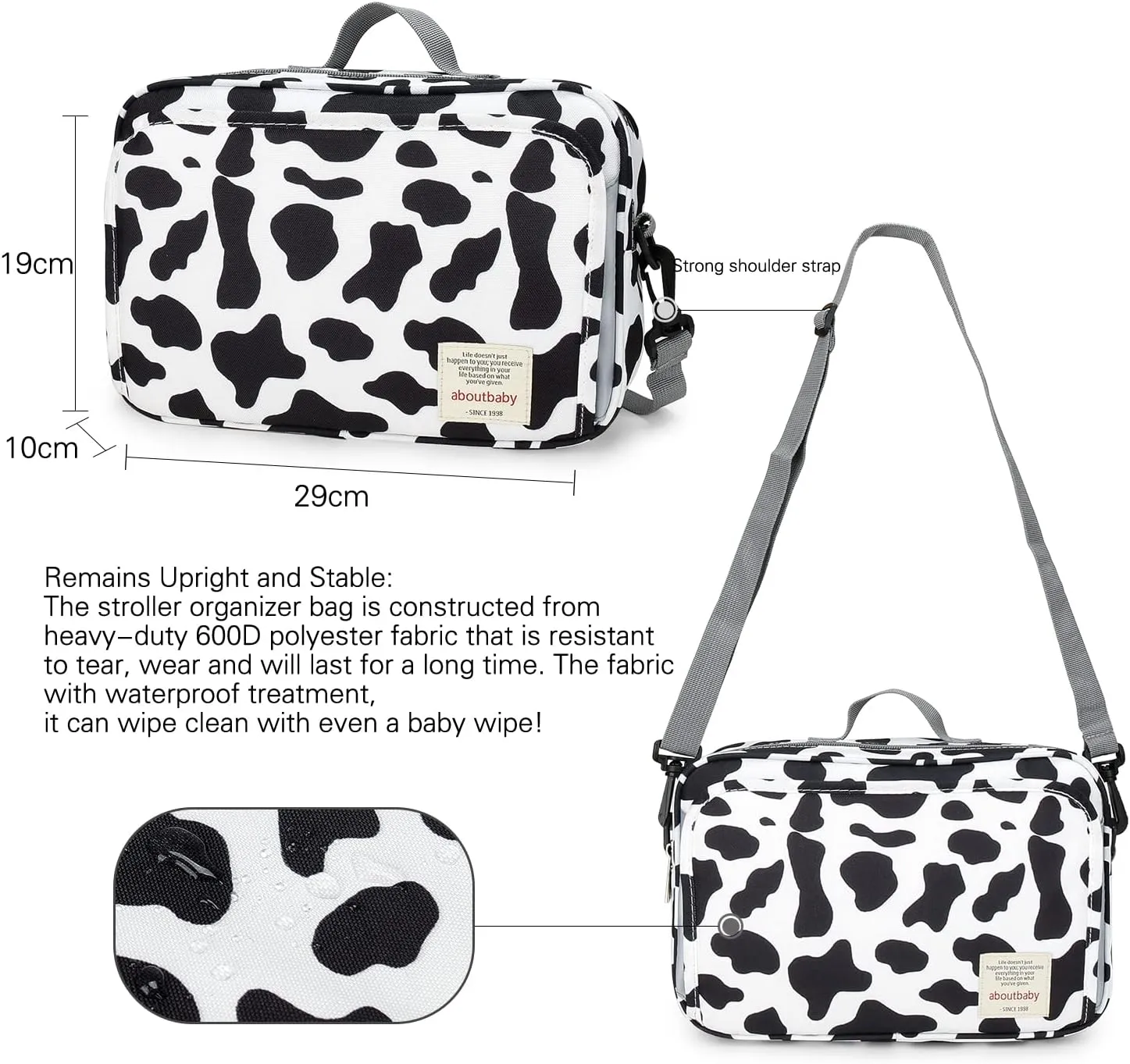 MOMIGO Baby Diaper Caddy Bag - Diaper Caddy Tote Baby Stroller Bag Nursery Storage Bin for Diapers, Wipes & Toys Mini Diaper Bag for Outdoor (Cows)