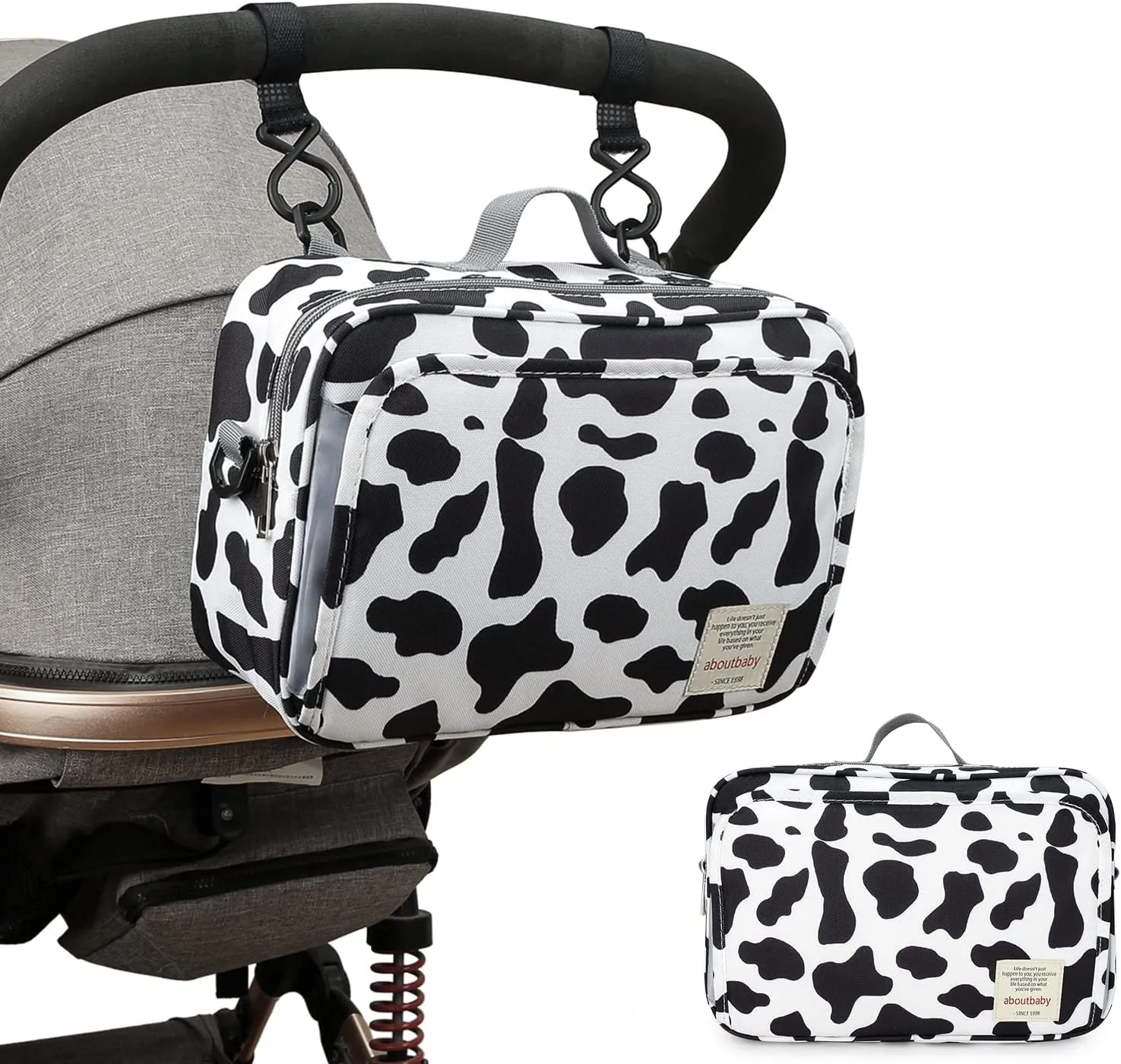 MOMIGO Baby Diaper Caddy Bag - Diaper Caddy Tote Baby Stroller Bag Nursery Storage Bin for Diapers, Wipes & Toys Mini Diaper Bag for Outdoor (Cows)