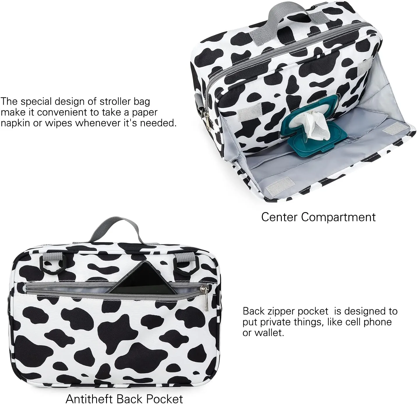 MOMIGO Baby Diaper Caddy Bag - Diaper Caddy Tote Baby Stroller Bag Nursery Storage Bin for Diapers, Wipes & Toys Mini Diaper Bag for Outdoor (Cows)