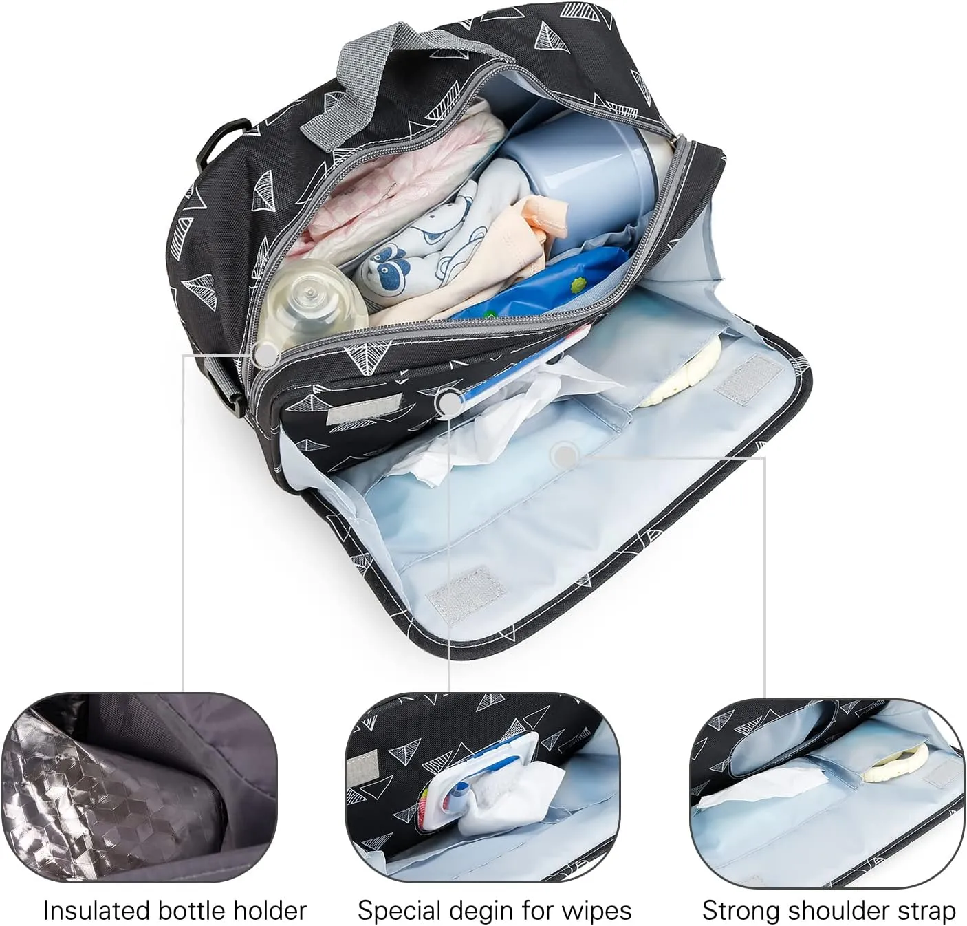 MOMIGO Baby Diaper Caddy Bag - Diaper Caddy Tote Baby Stroller Bag Nursery Storage Bin for Diapers, Wipes & Toys Mini Diaper Bag for Outdoor (Triangle)