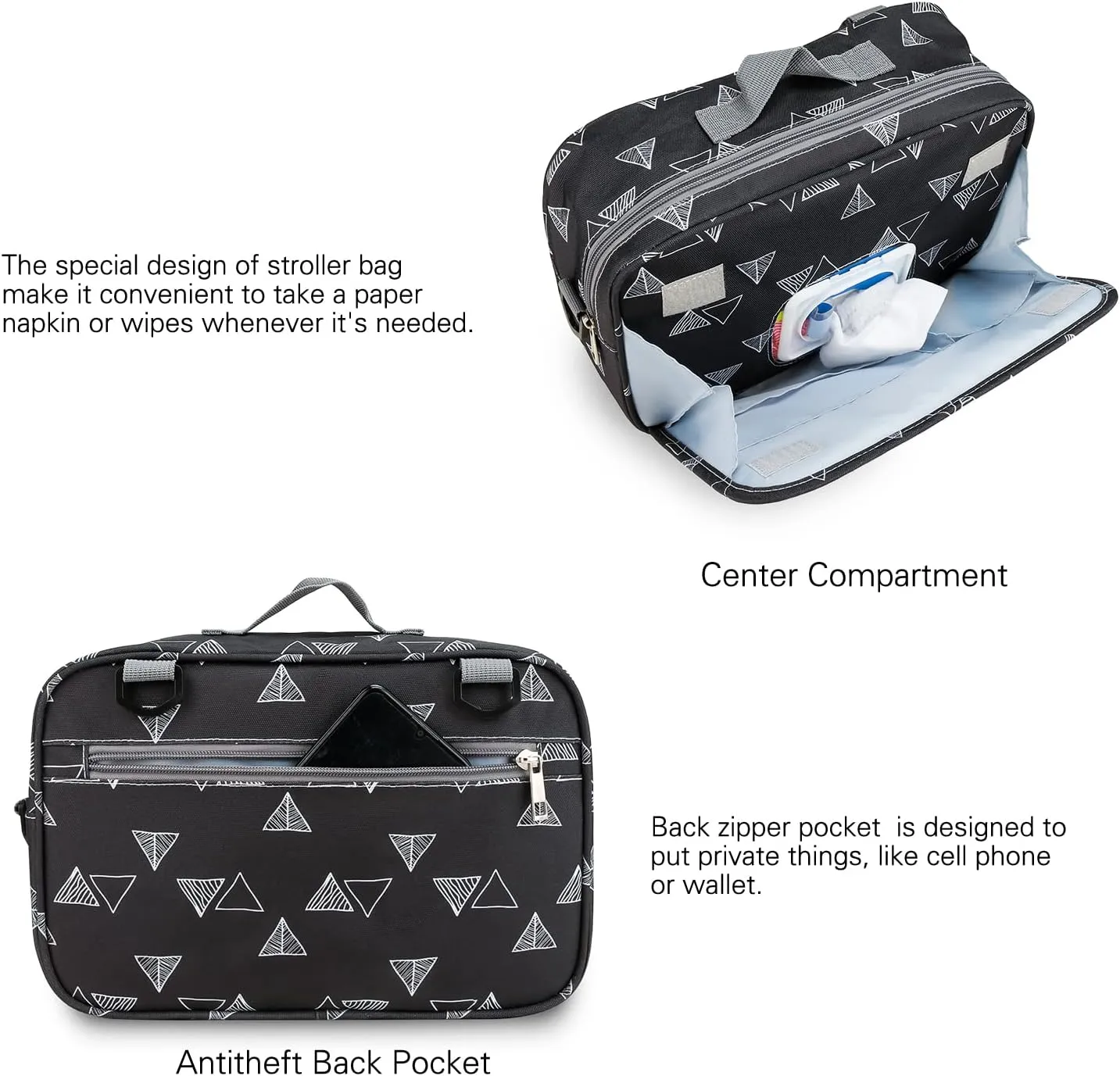 MOMIGO Baby Diaper Caddy Bag - Diaper Caddy Tote Baby Stroller Bag Nursery Storage Bin for Diapers, Wipes & Toys Mini Diaper Bag for Outdoor (Triangle)