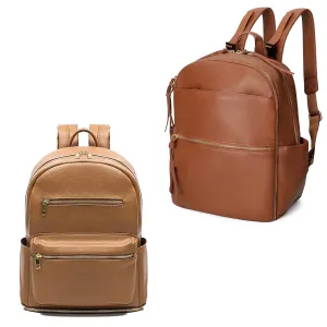 MOMINSIDE Diaper Bag Backpack, Leather Baby Bag with 6 Insulated Pockets for Mom Dad, Baby Registry Search, Changing Station, Stroller Straps, Large Capacity for Wet Clothes, Brown