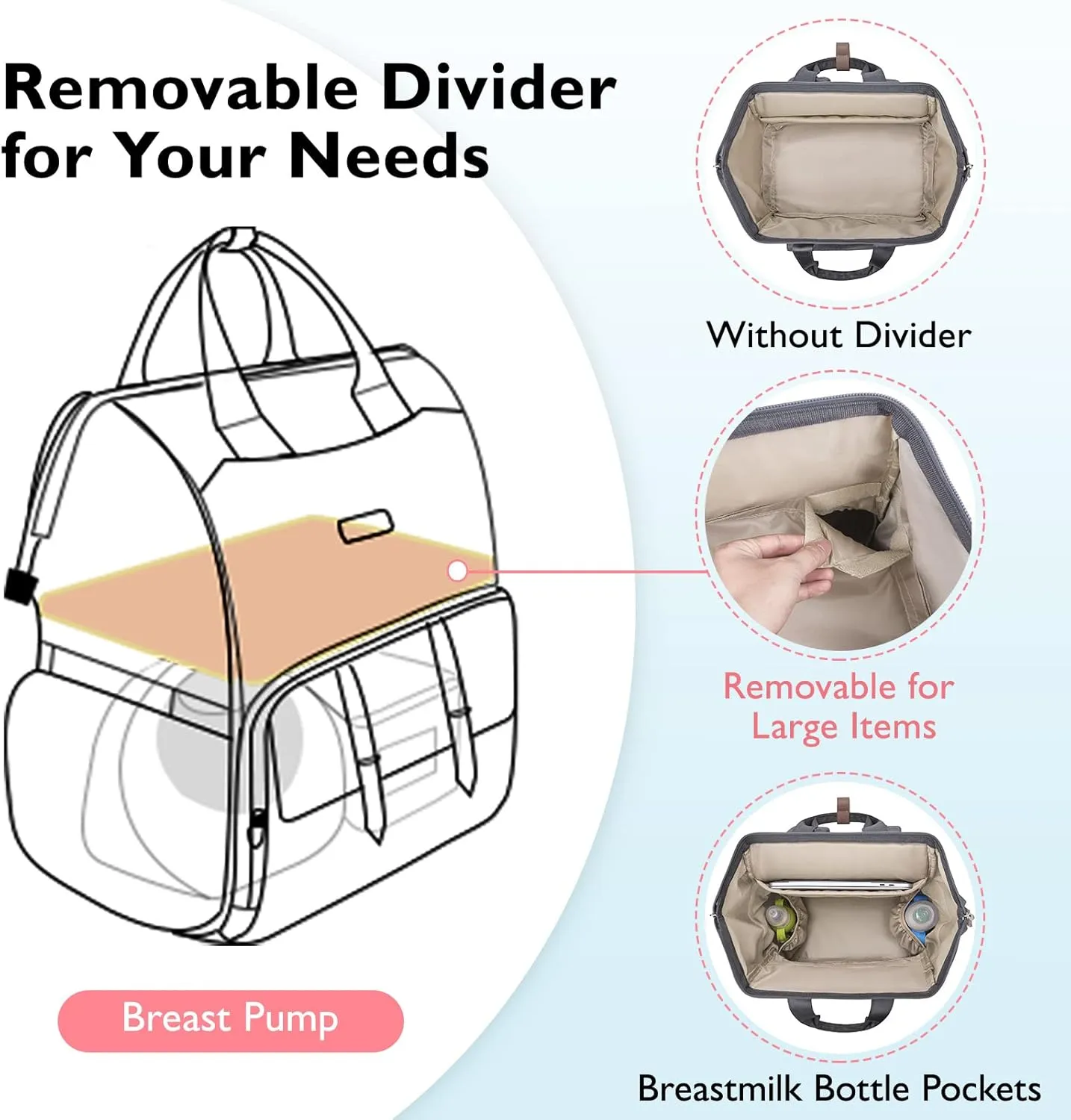 mommore Breast Pump Bag Backpack for Spectra S1,S2 Medela Diaper Backpack for Working Moms with 15.6 inch Laptop Sleeve, Grey