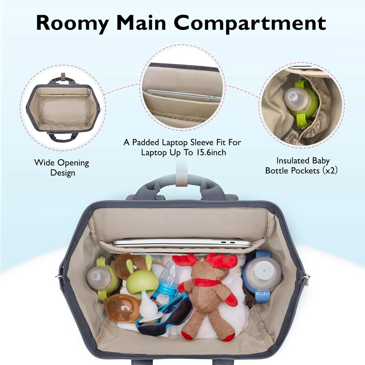 mommore Breast Pump Bag Backpack for Spectra S1,S2 Medela Diaper Backpack for Working Moms with 15.6 inch Laptop Sleeve, Grey
