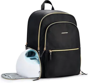 mommore Breast Pump Bag with Cooler Pocket for Milk Storage, Fits Spectra S1, S2 / Medela, Stylish Diaper Bag Backpack with Padded Laptop Sleeve for Work Travel