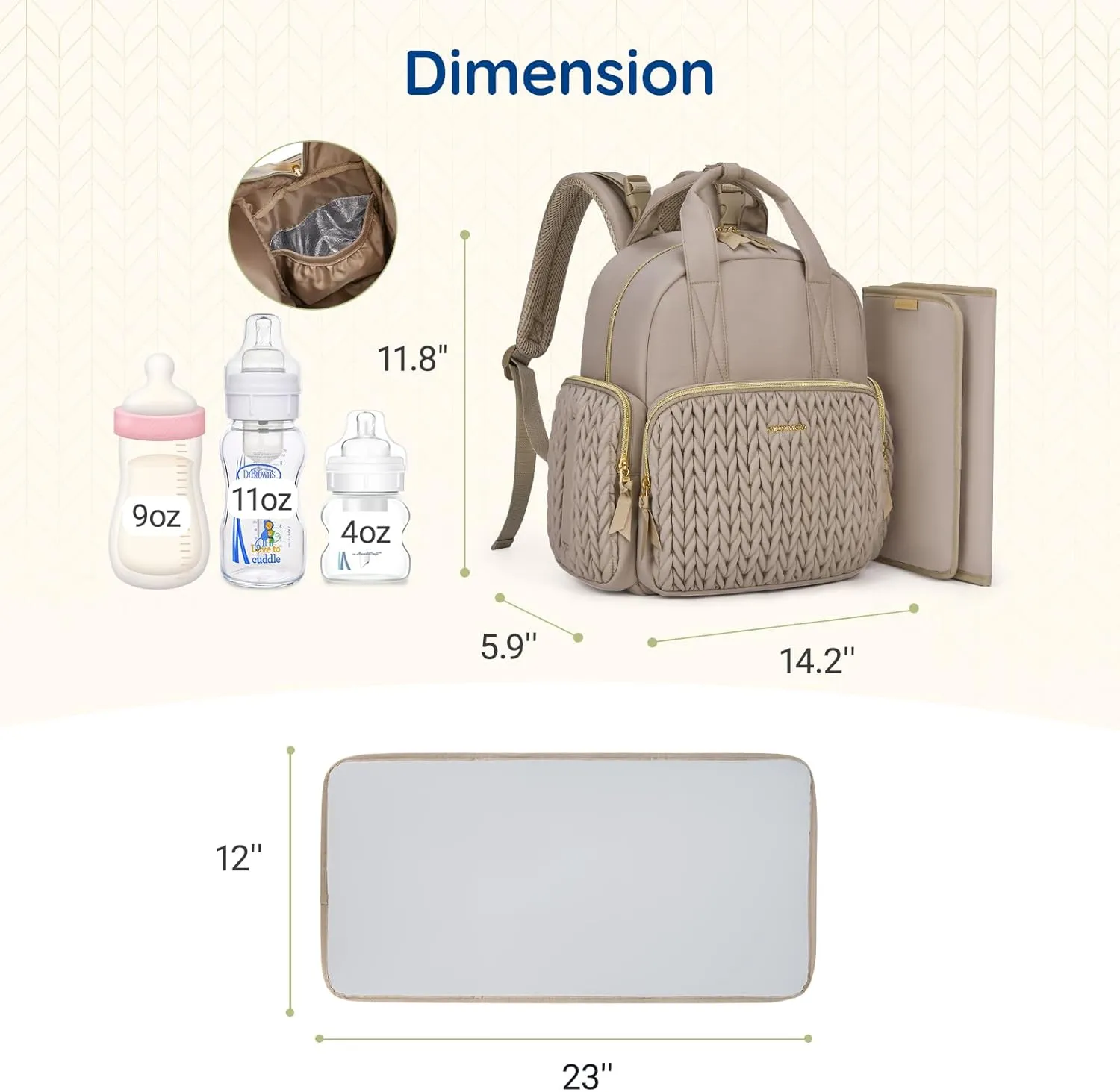 mommore Diaper Bag Backpack Small Diaper Backpack Travel Baby Bag Quilted Diaper Bag with Insulated Pockets, Stroller Straps
