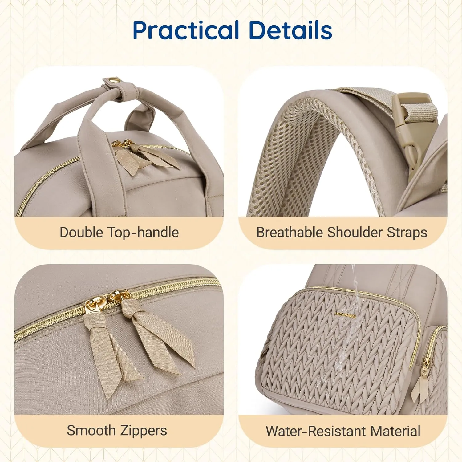 mommore Diaper Bag Backpack Small Diaper Backpack Travel Baby Bag Quilted Diaper Bag with Insulated Pockets, Stroller Straps
