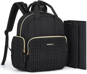 mommore Diaper Bag Backpack Small Diaper Backpack Travel Baby Bag Quilted Diaper Bag with Insulated Pockets, Stroller Straps