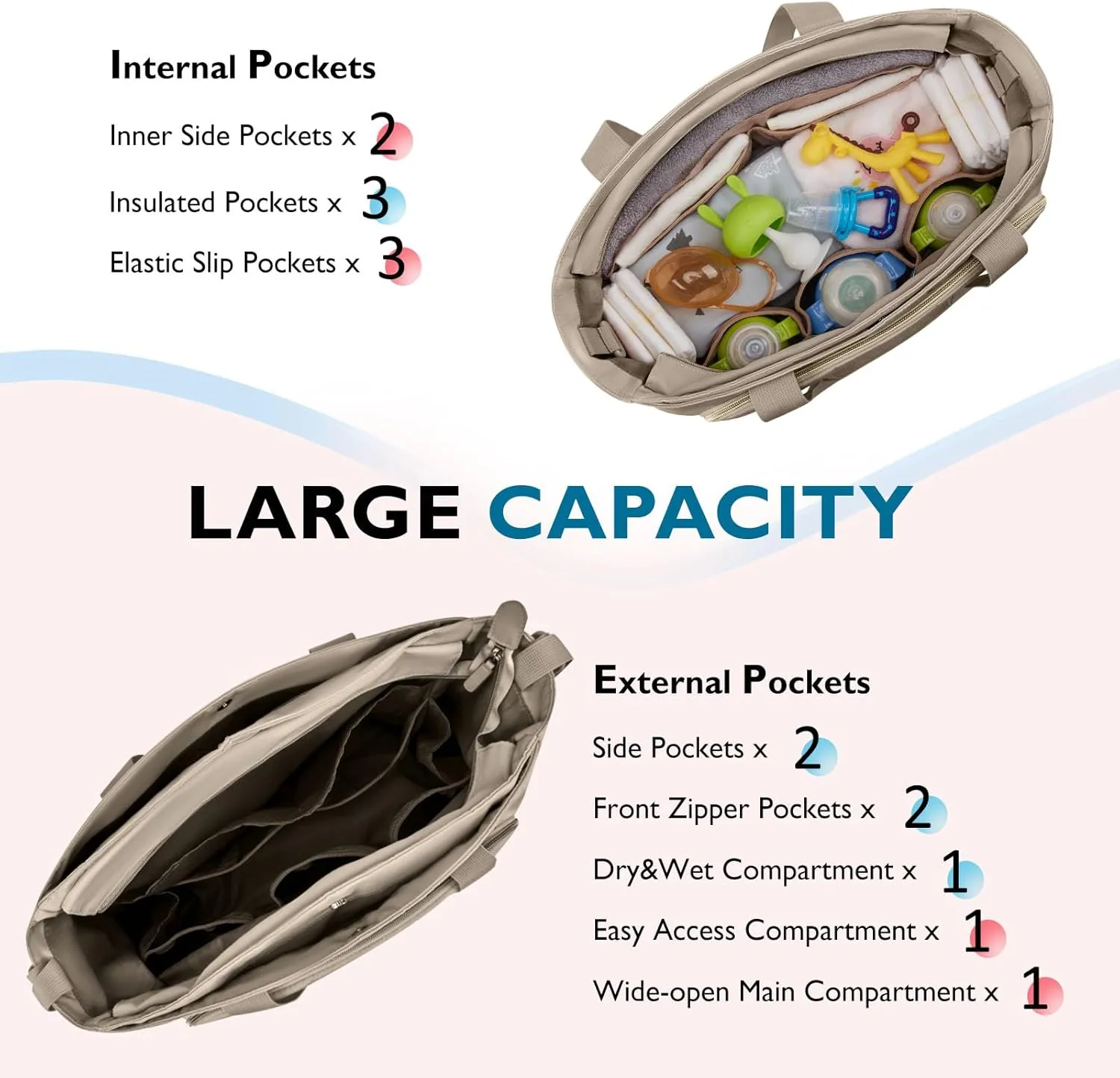 mommore Diaper Bag Tote Small Baby Bag with Insulated Pockets, Lightweight Mommy Tote with Stroller Straps, Nurse Gym Travel