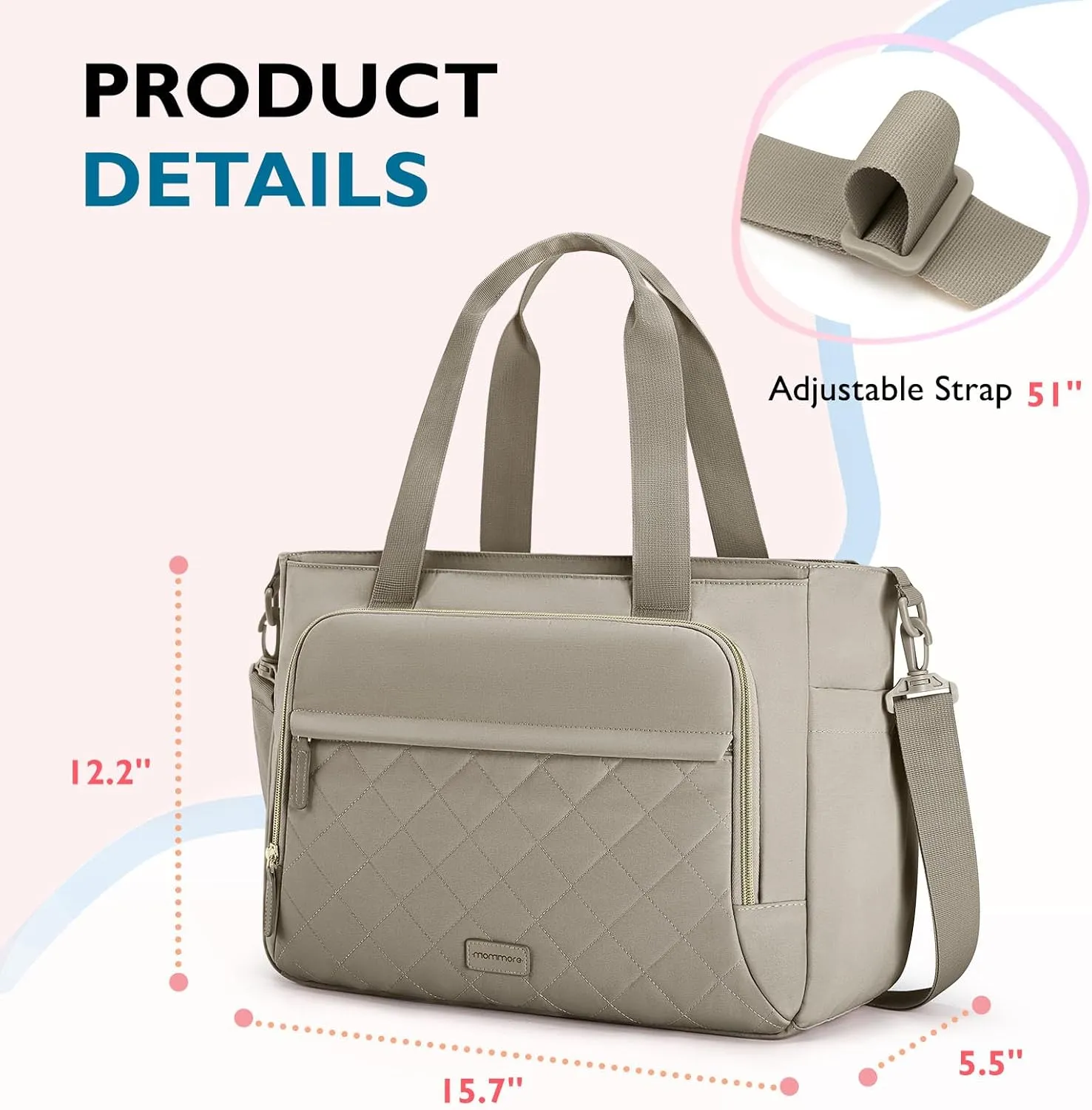 mommore Diaper Bag Tote Small Baby Bag with Insulated Pockets, Lightweight Mommy Tote with Stroller Straps, Nurse Gym Travel