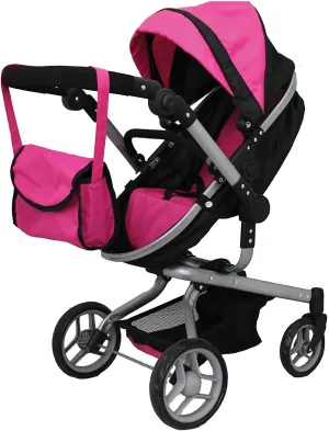 Mommy & Me 2 in 1 Deluxe Baby Doll Stroller, Toy Baby Stroller with Diaper Bag, Foldable, Doll Carriage for Kids, 32 Inches