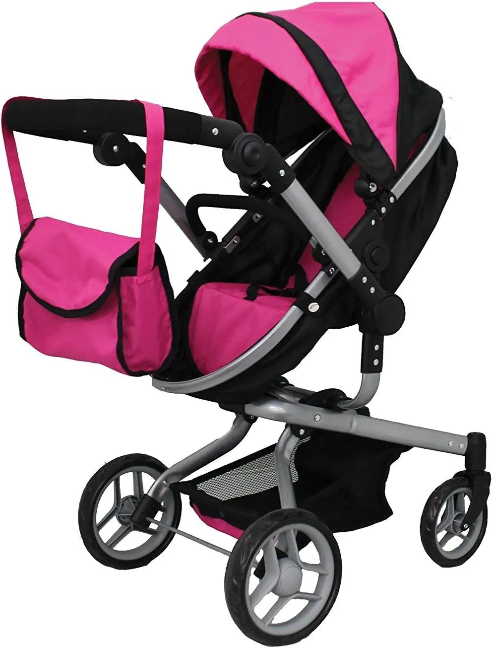 Mommy & Me 2 in 1 Deluxe Baby Doll Stroller, Toy Baby Stroller with Diaper Bag, Foldable, Doll Carriage for Kids, 32 Inches