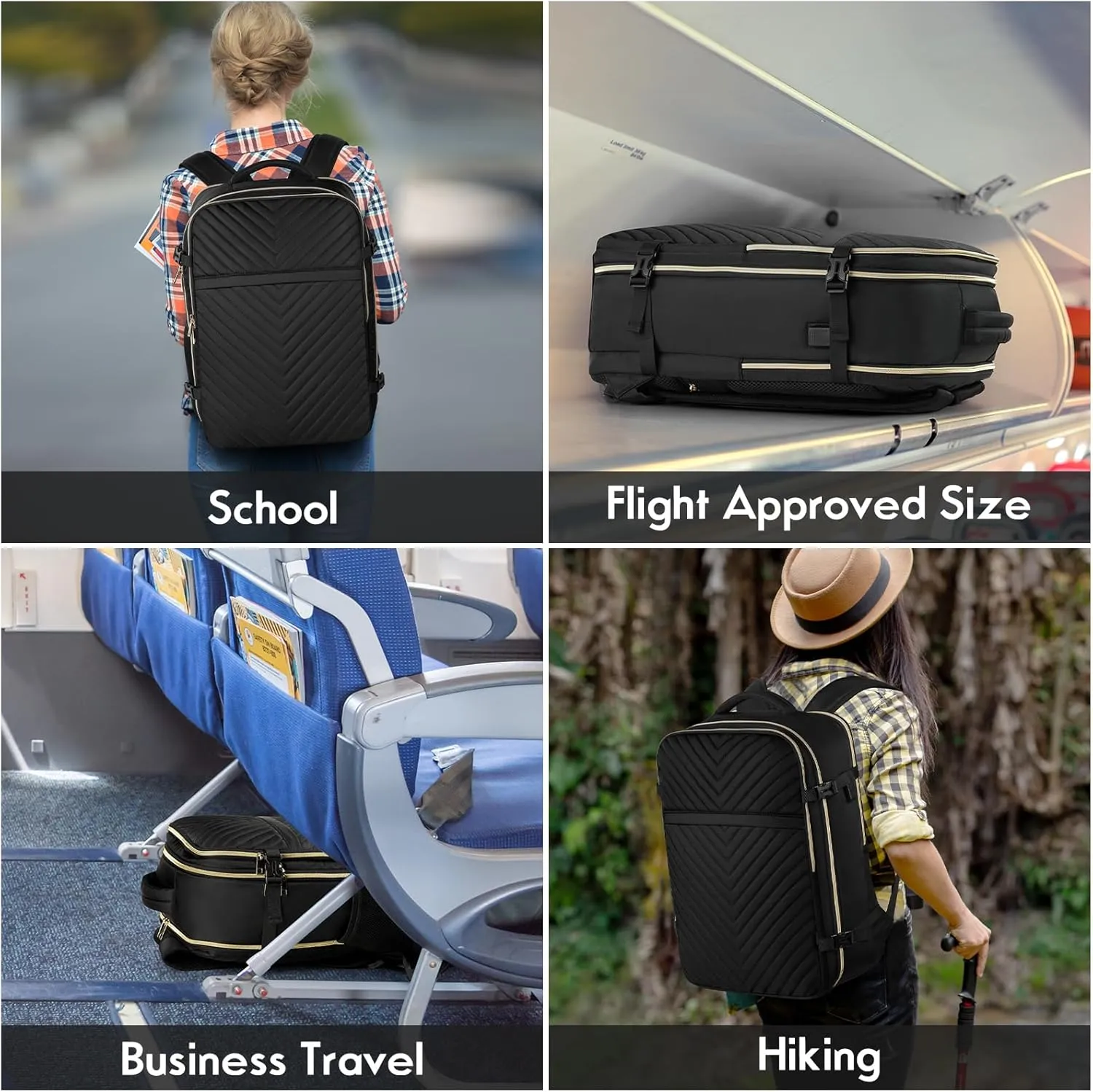 MOMUVO Carry On Backpack for Women,Flight Approved Large Travel Laptop Backpack Water Resistant Luggage Travel Bag for Weekender Business, Black-1