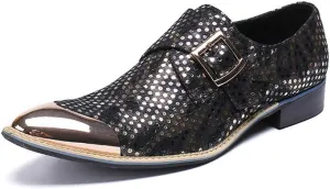 Monk Shoes,Men's Banquet Wedding Dress Shoes Business Leather Shoes Classic Buckle Pointed Toe Cowhide Footwear,Black-37