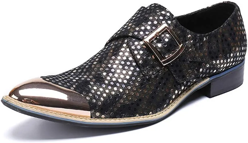 Monk Shoes,Men's Banquet Wedding Dress Shoes Business Leather Shoes Classic Buckle Pointed Toe Cowhide Footwear,Black-37