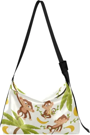 Monkey Palm Tree Bananas Hobo Crossbody Bags for Women Leather Large Shoulder Bag Cross Body Trendy Womens Tote Bags Handbag for Travel Shopping