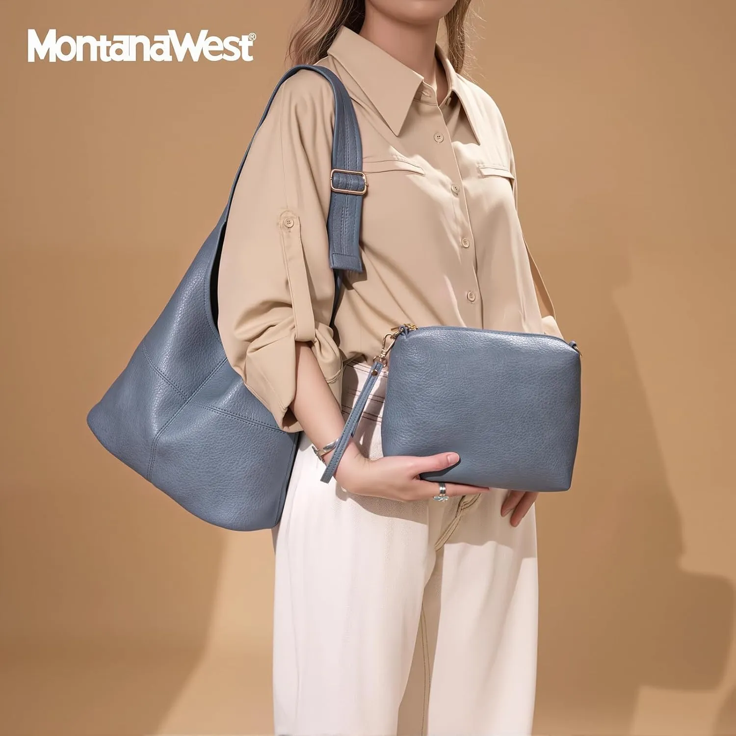 Montana West Hobo Bags Purse for Women Ultra Soft Foldable Shoulder Slouchy Handbags with Cosmetic bag
